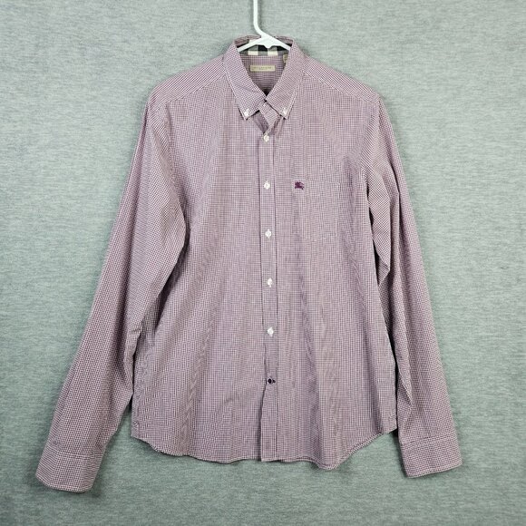 Burberry Brit Men's Button Down Long Sleeve Red Plaid Check Cotton Shirt Size XL - Picture 1 of 9